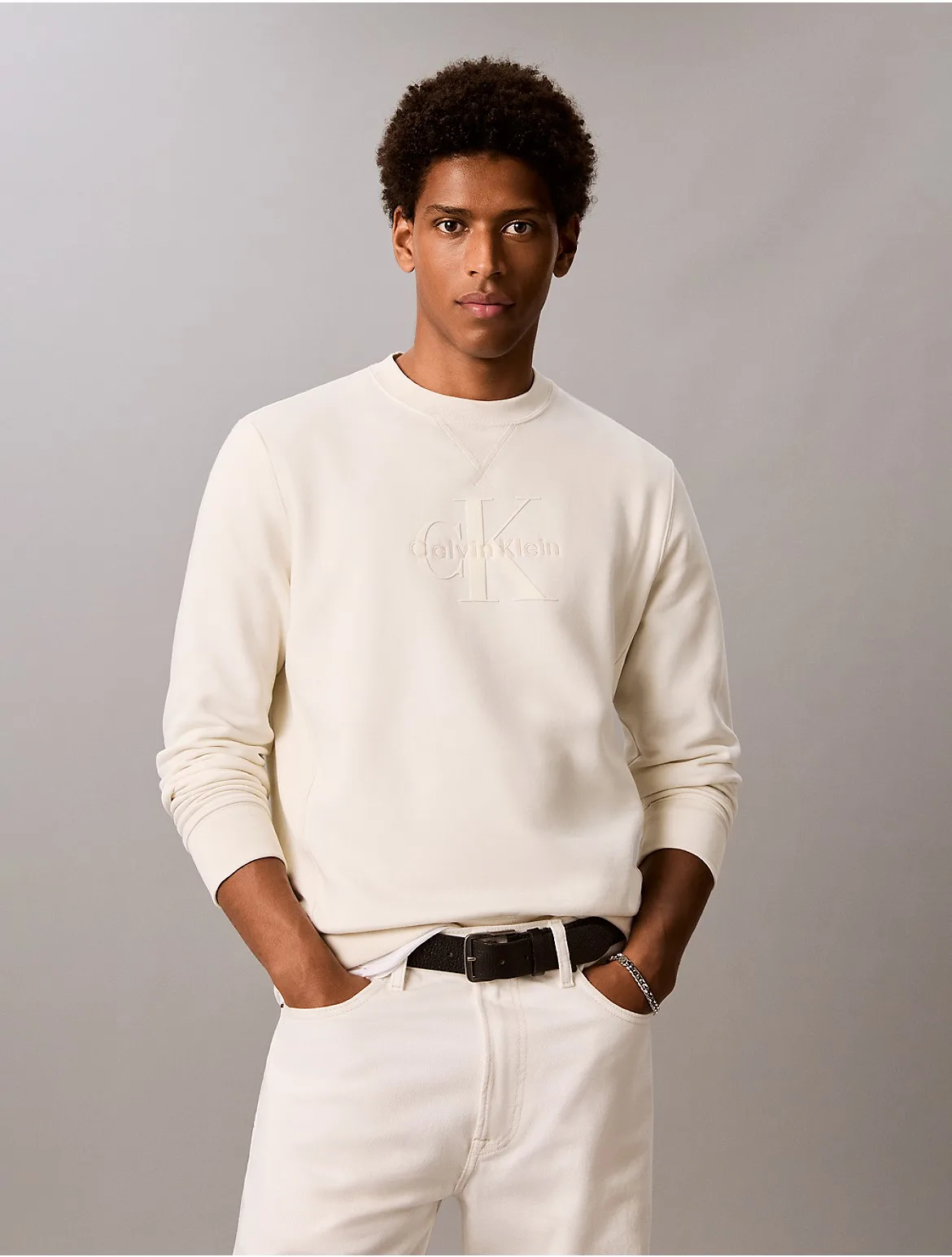 Fleece Monologo Crewneck Sweatshirt by Calvin Klein Jeans