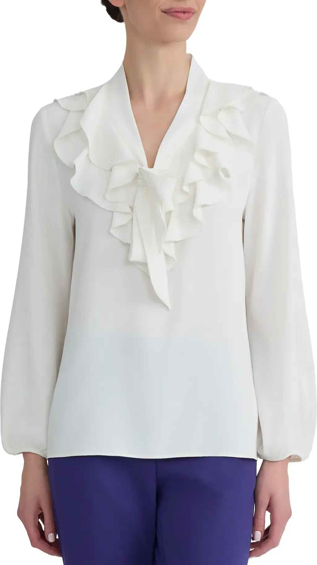 Ruffle Tie Neck Top by KASPER