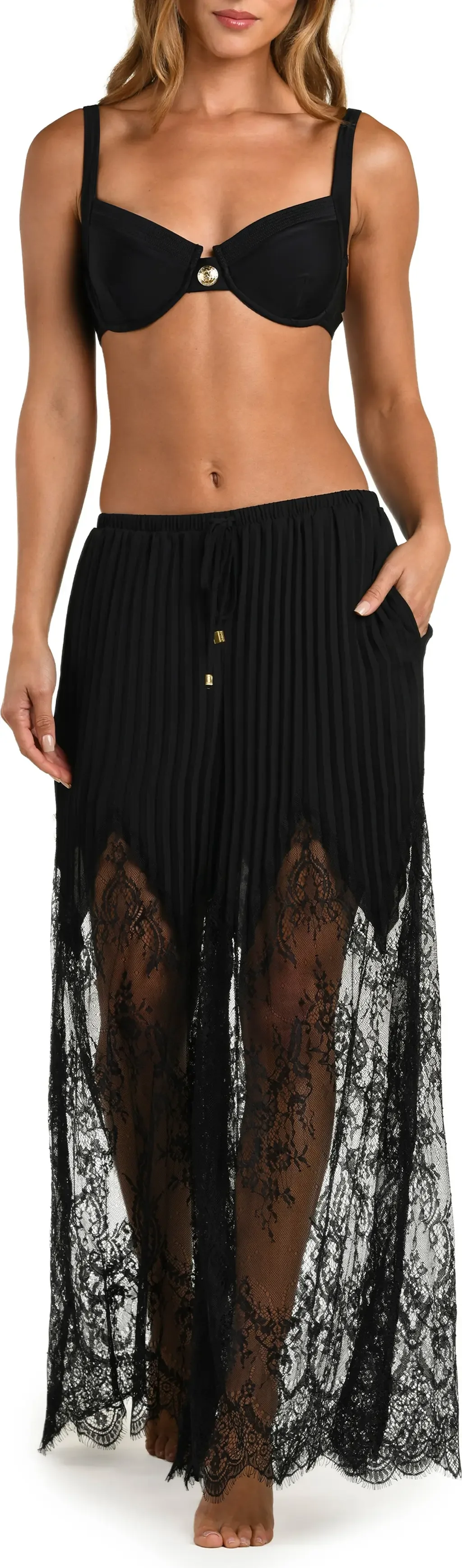 Sharon Lace Trim Cover-Up Wide Leg Pants by L'AGENCE