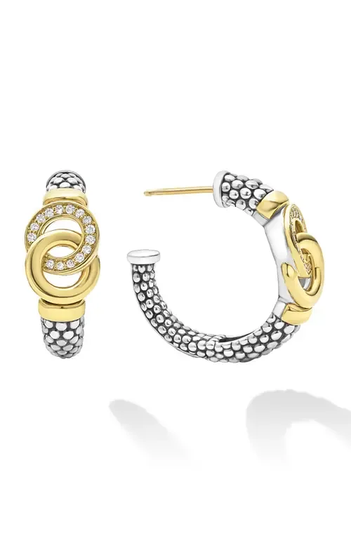 Signature Caviar Two-Tone Interlocking Diamond Hoop Earrings by LAGOS