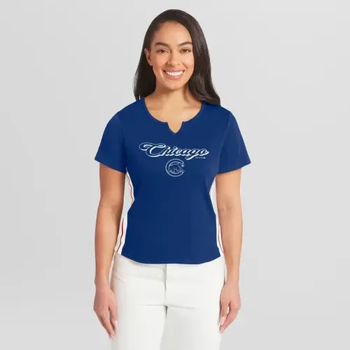 WEAR by Erin Andrews Chicago Cubs Notch Neck Cropped T-Shirt by WEAR by Erin Andrews