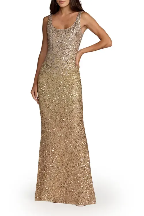 Sleeveless Scoop Neck Beaded Column Gown by Mac Duggal