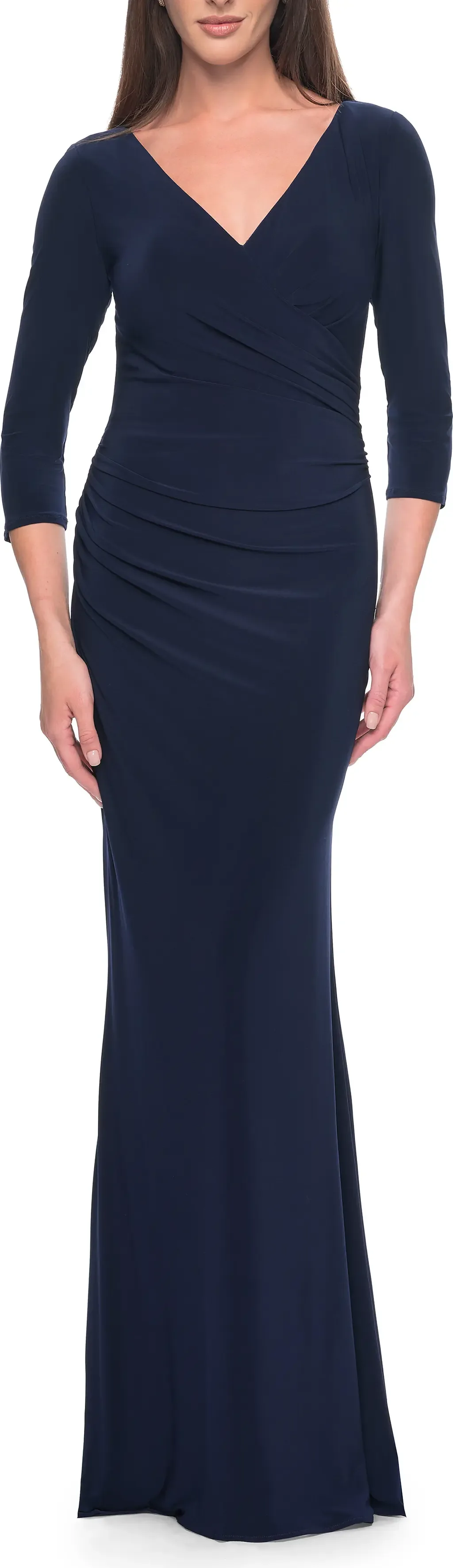Long Evening Dress with Wrap Style Neckline by La Femme