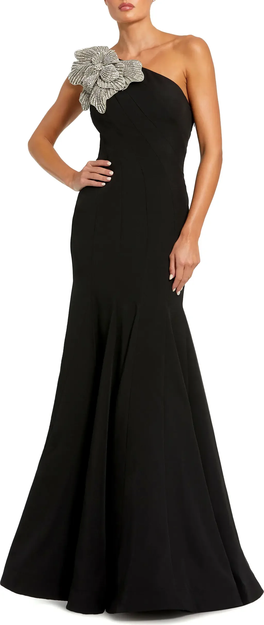 Crepe One Shoulder Flower Detail Gown by Mac Duggal