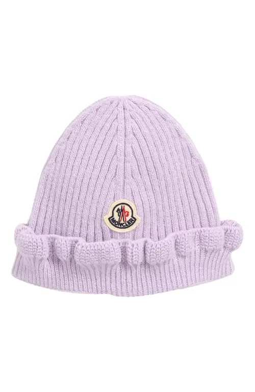 Ruffle Trim Virgin Wool & Cashmere Beanie by Moncler