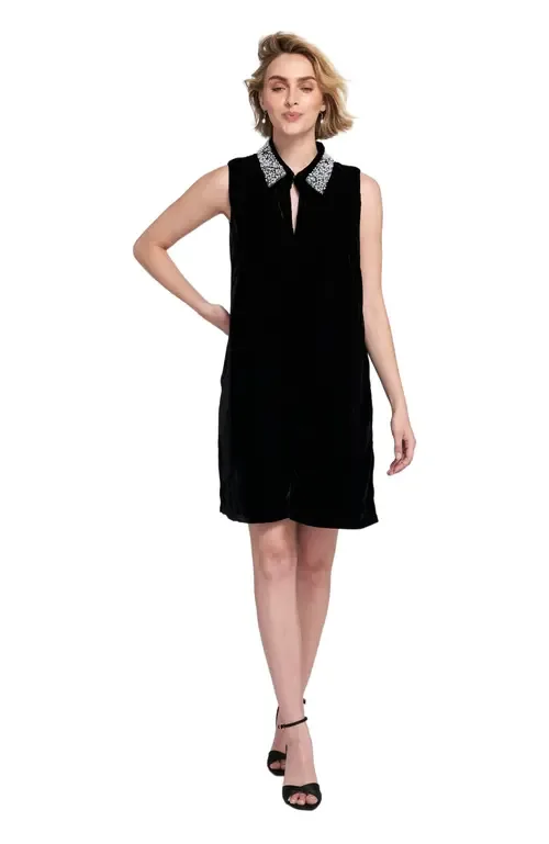 Beaded Collar Velvet Dress Slip by ELLE Collection