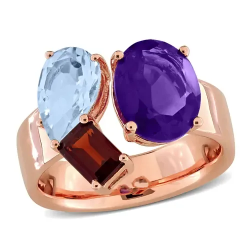 Gemstone 3-Stone Open Ring Rose-Plated Silver by Julianna B.