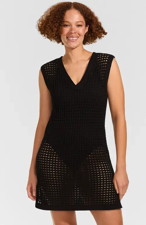 Cotton Open Knit V-Neck Swim Cover-Up Dress by Lands' End