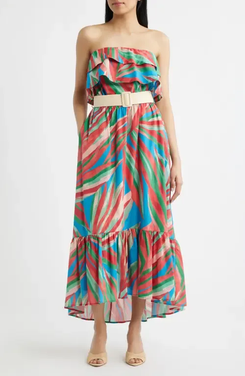 Ruffle Belted Strapless Maxi Dress by Tahari ASL