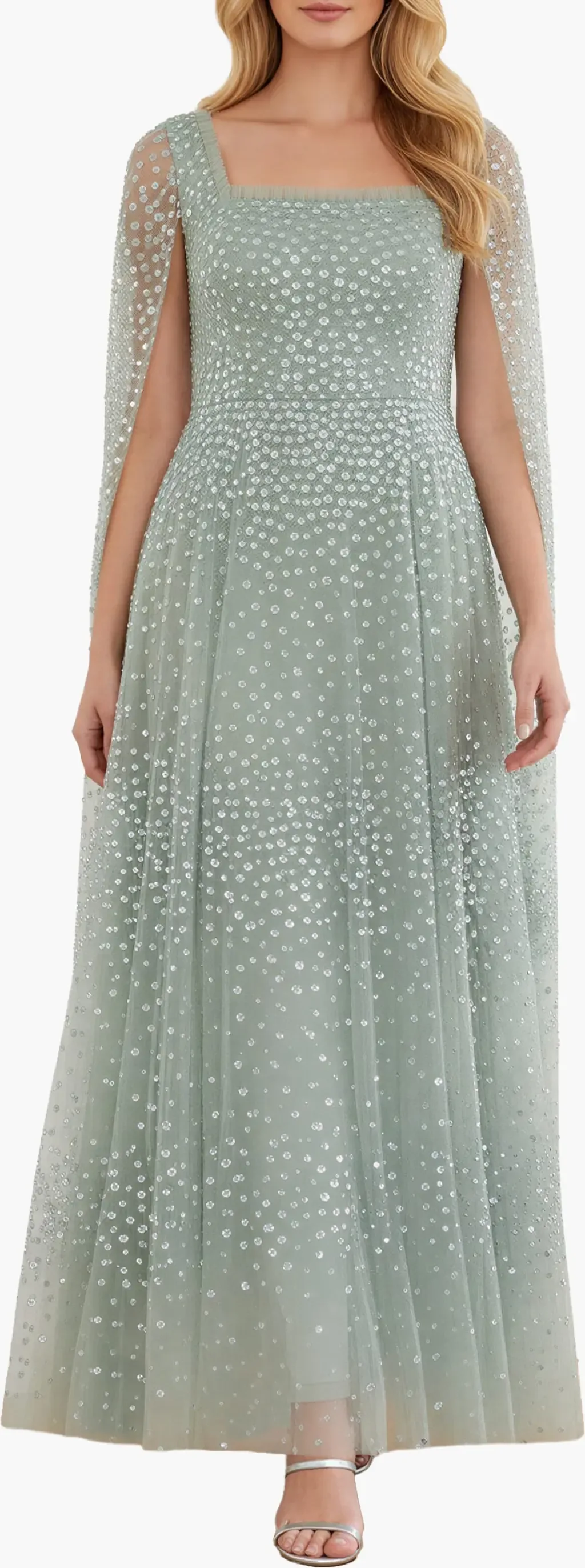 Scatter Dot One-Shoulder Ankle Gown by Needle & Thread
