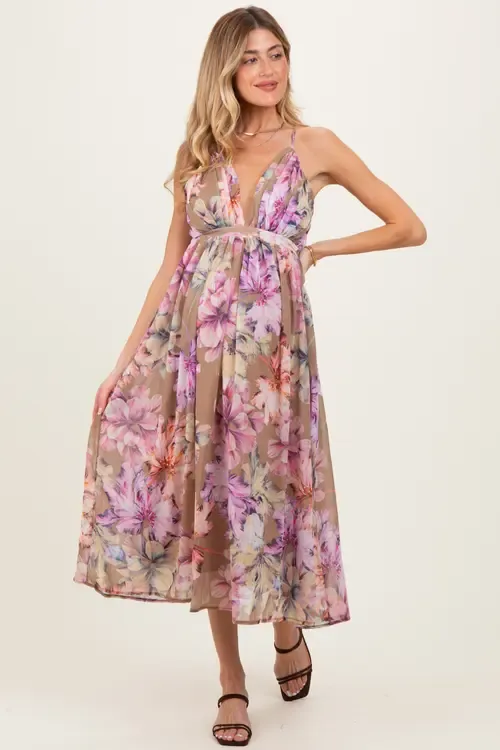 Floral Open Back Midi Dress by PinkBlush