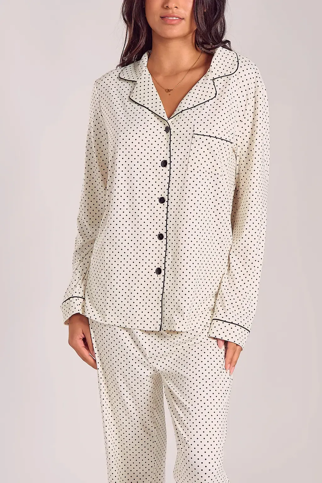 Brushed Microfiber Pajama Set with Contrast Piping by iCollection