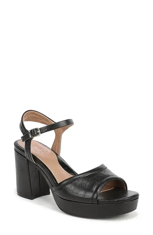 Petra Ankle Strap Platform Sandal in Walnut Brown Faux Raffia by Naturalizer