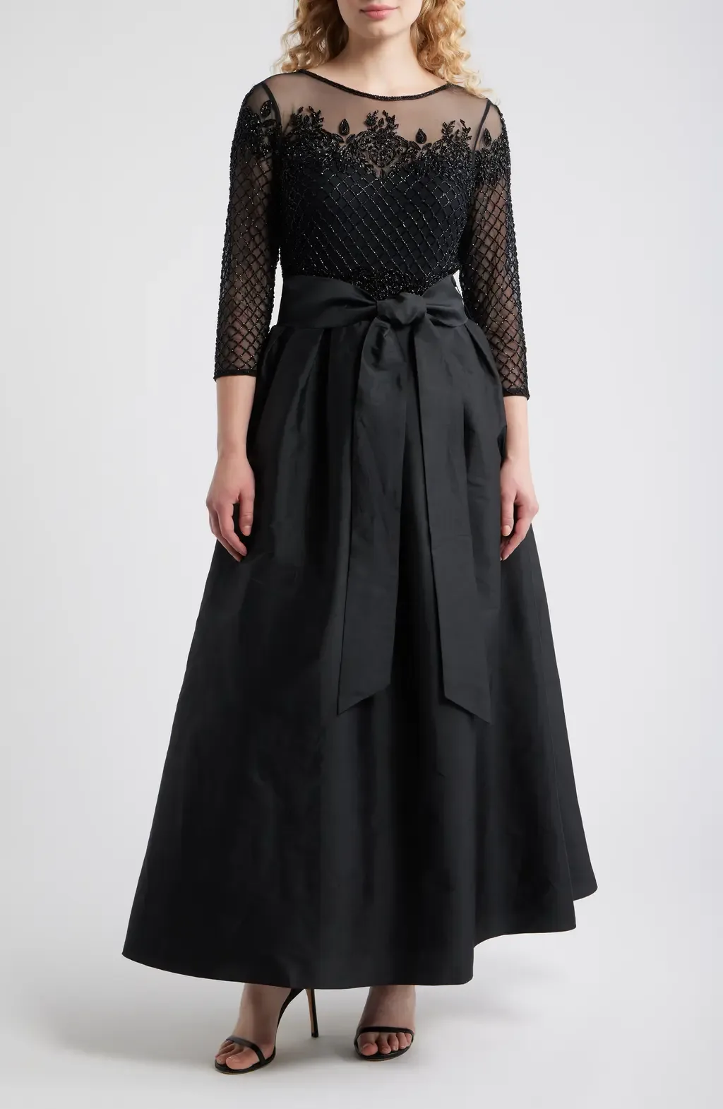 Illusion Neck Beaded A-Line Taffeta Gown by Pisarro Nights