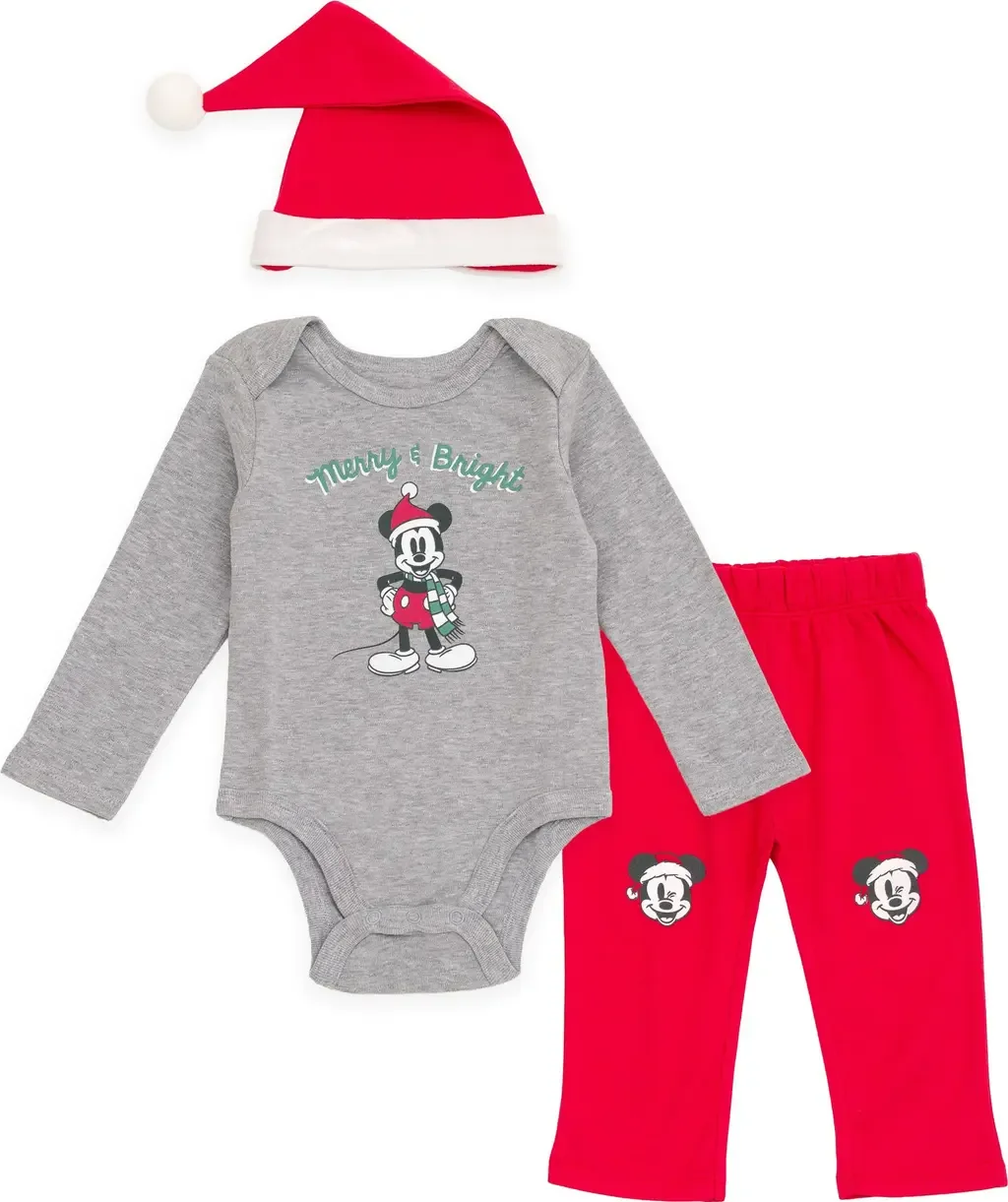 Mickey Mouse Holiday Bodysuit Pants and Hat Set by Disney