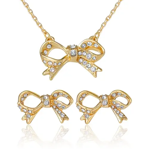 Pavé Bow Necklace & Stud Earring Set, Gold-Tone by Juicy Couture