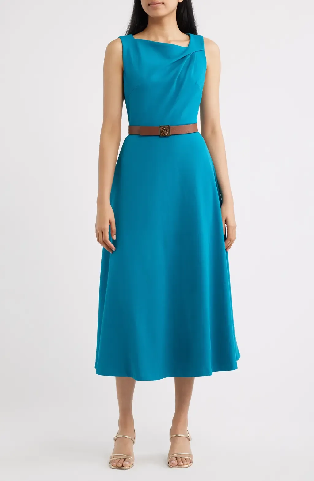 Pleated Asymmetric Belted Dress by Anne Klein