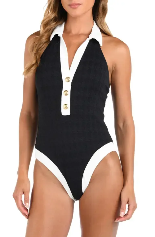 Natalya Colorblock Halter One-Piece Swimsuit by L'AGENCE