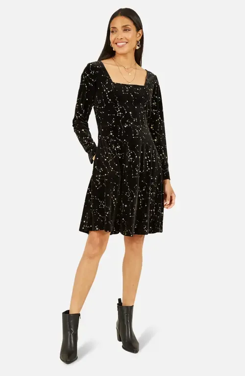 Star Foil Print Skater Dress by Yumi