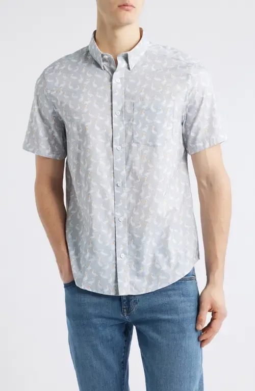 Pelican Print Short Sleeve Button Down Shirt by Johnston & Murphy