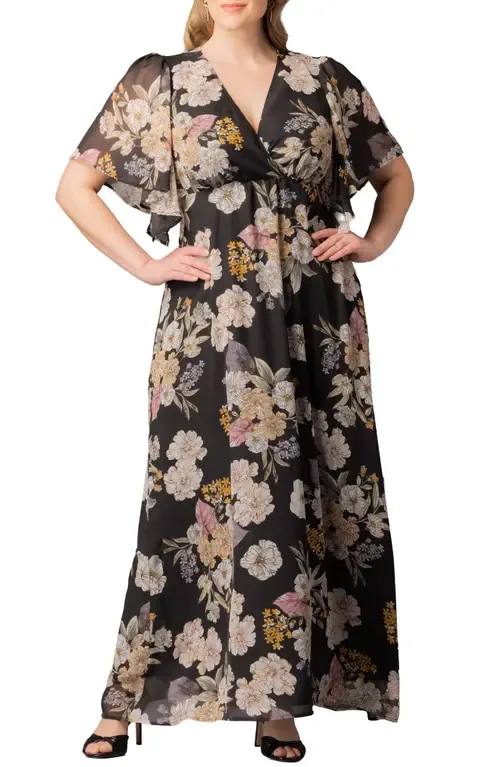 Carmella Flutter Sleeve Gown by Kiyonna
