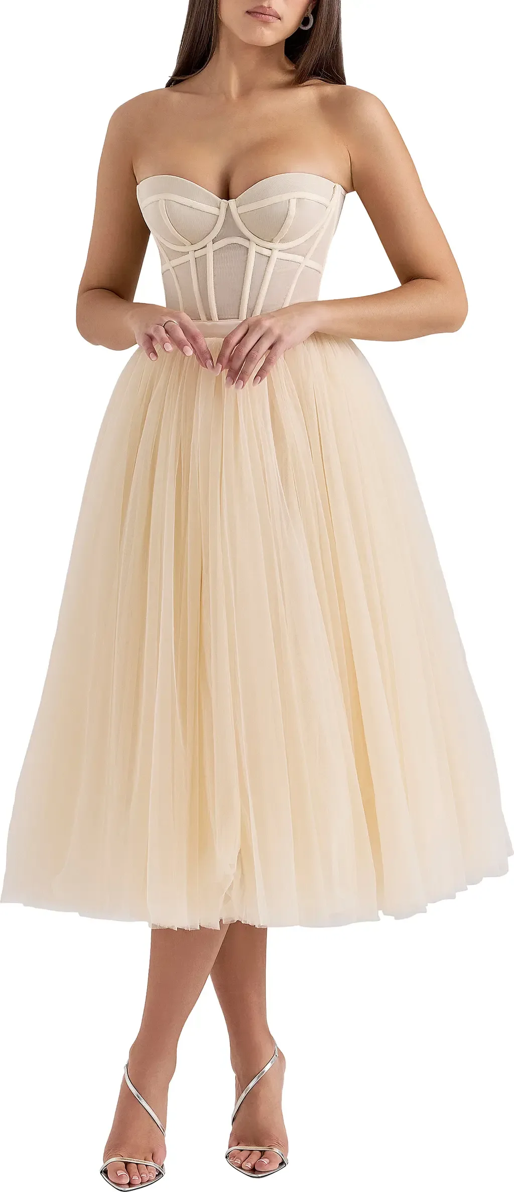 Darling Strapless Tulle Midi Dress by HOUSE OF CB