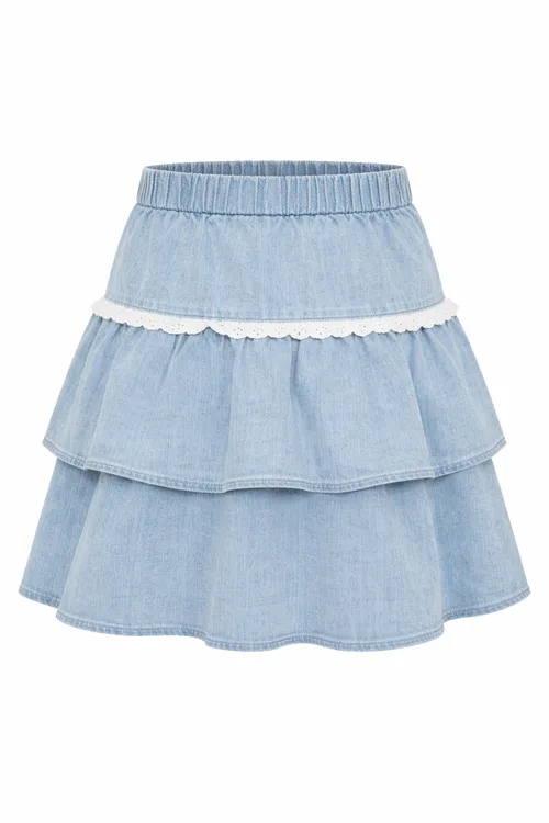 Cotton Eyelet Lace Trim Tiered Skirt by Jolie Capri