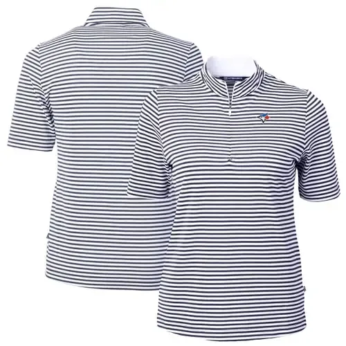 Cutter & Buck Navy Toronto Blue Jays Virtue Eco Pique Stripe Top by Cutter & Buck