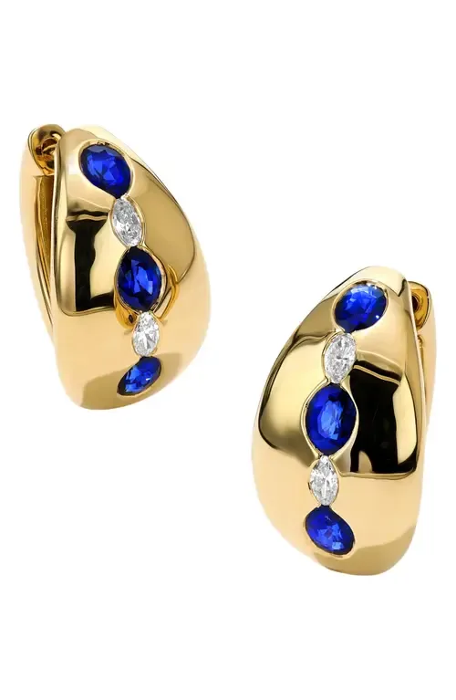 Oval Sapphire & Diamond Huggie Hoop Earrings by Mark Henry
