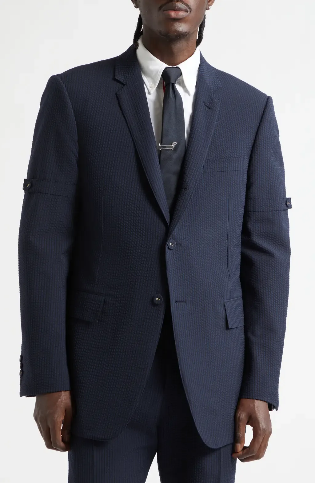 Armband Wool Seersucker Unconstructed Sport Coat by Thom Browne