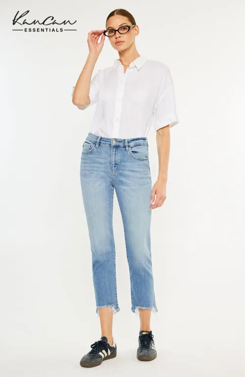 Angela Essentials High Rise Slim Cropped Straight Jeans by KanCan