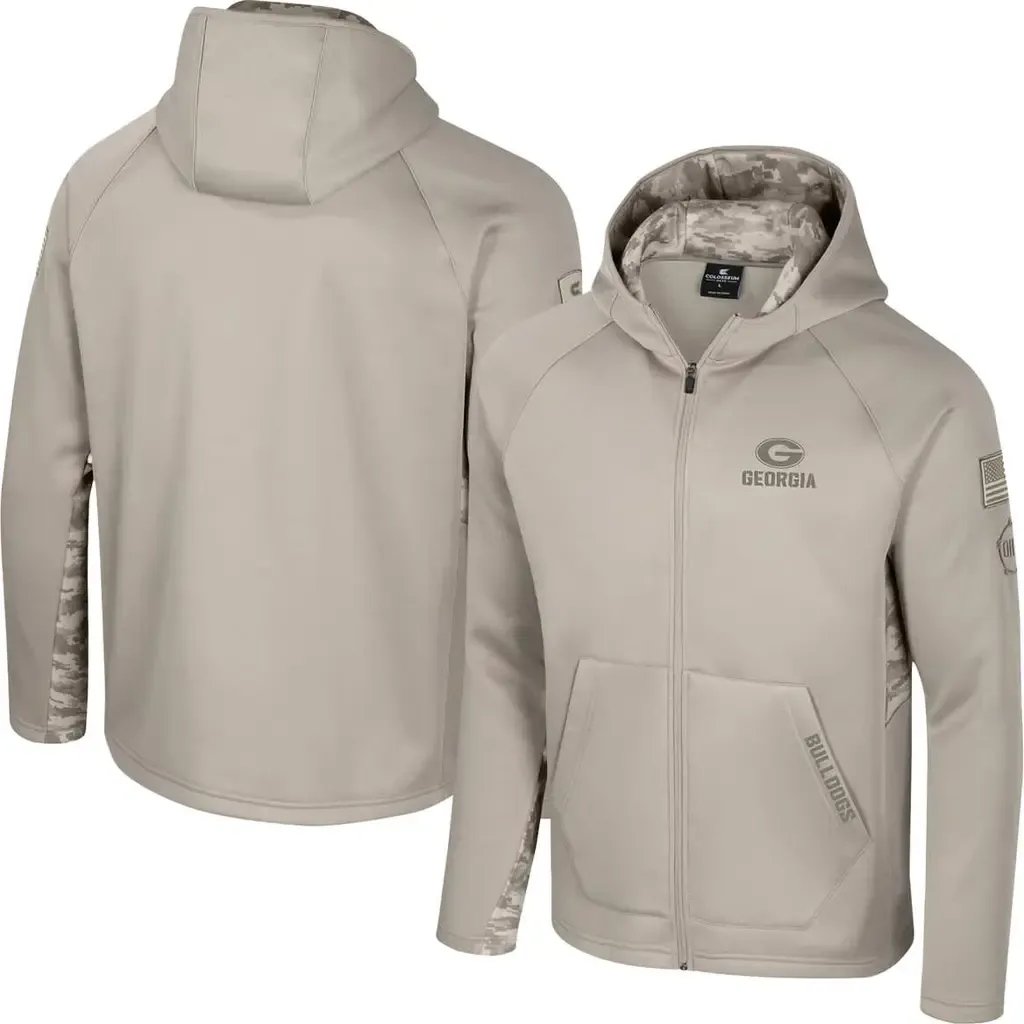 Colosseum Oatmeal Georgia Bulldogs Operation Hat Trick Battalion Full-Zip Hoodie by COLOSSEUM