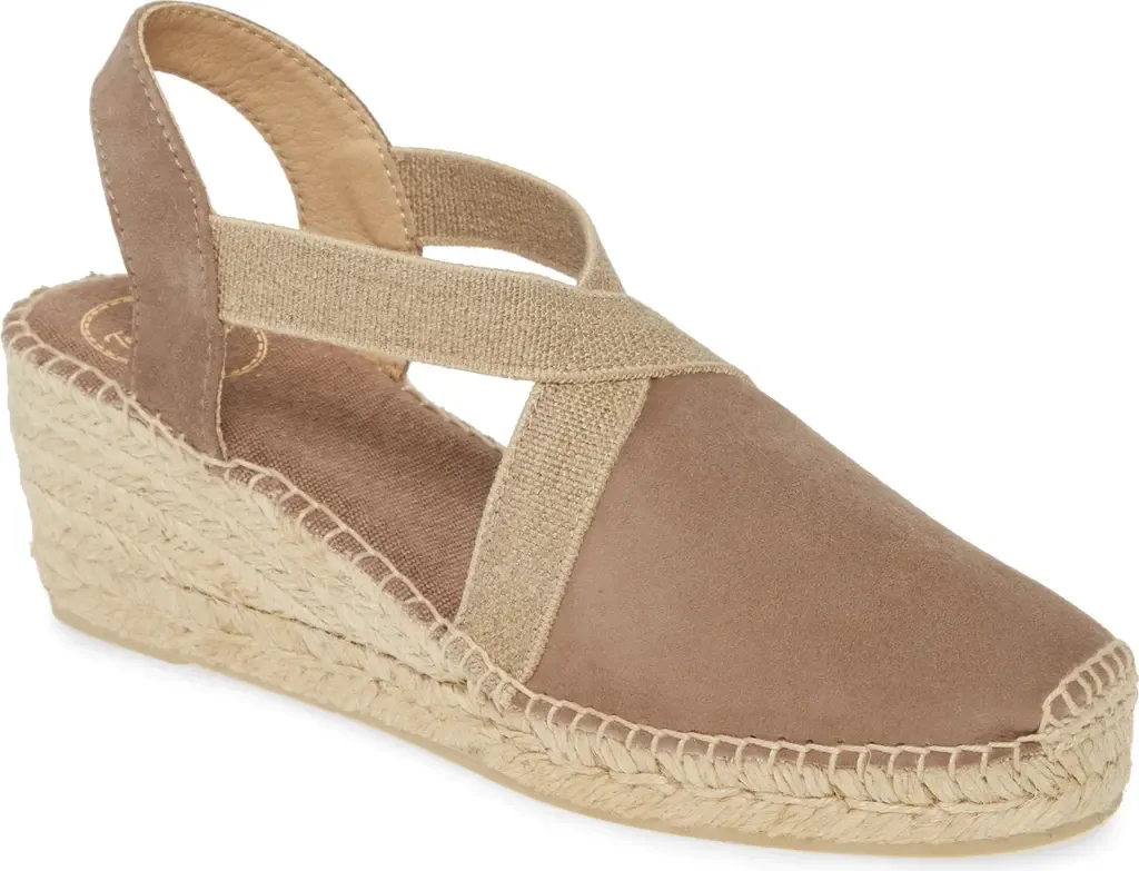 Tona Espadrille Wedge in Taupe Fabric by Toni Pons