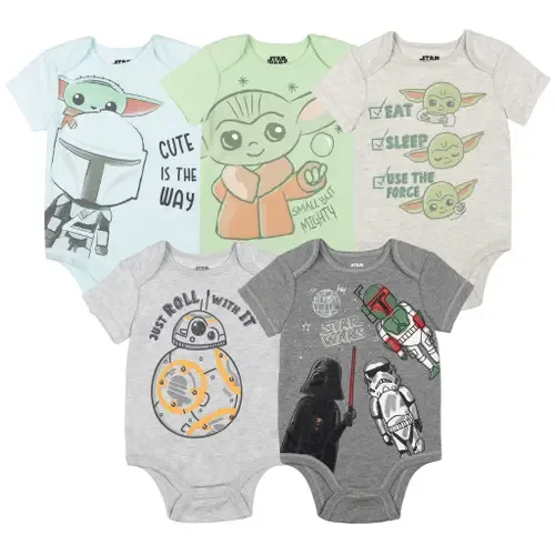 The Mandalorian Grogu 5-Pack Short Sleeve Bodysuits by Star Wars