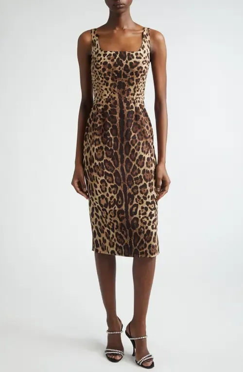 Leopard Print Stretch Silk Charmeuse Sheath Dress by Dolce&Gabbana