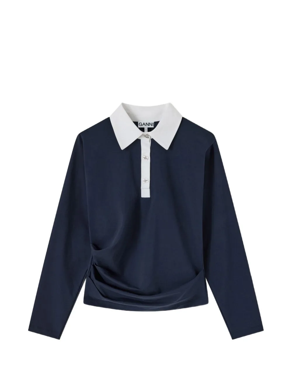Polo Shirt in Navy Jersey by GANNI