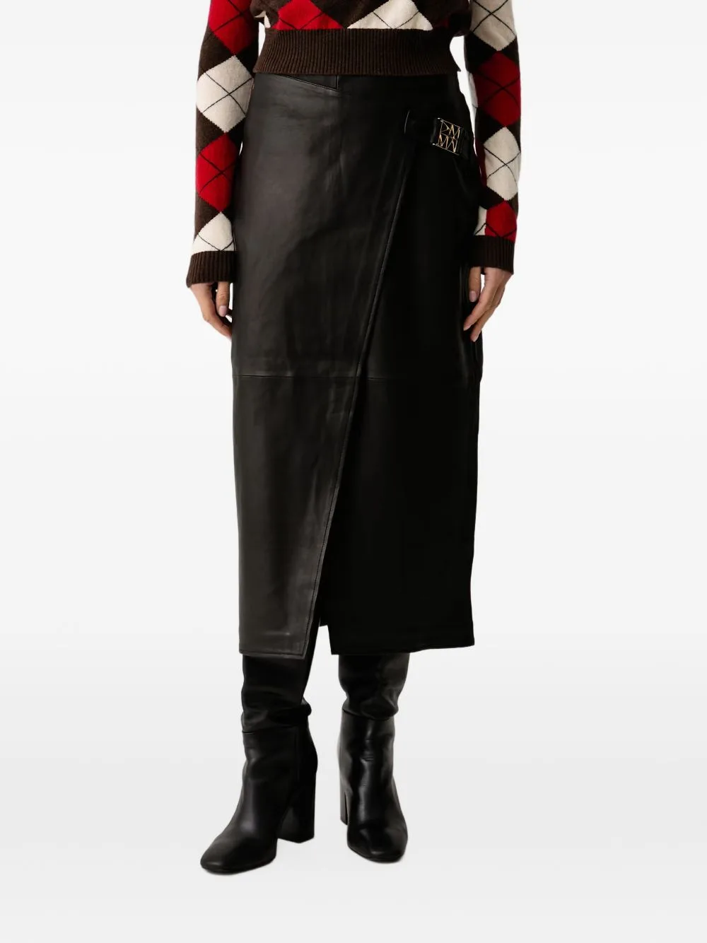 MMVela Leather Midi Skirt by Mos Mosh