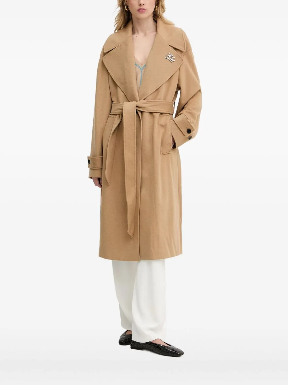 Belted Logo-Plaque Coat by Karl Lagerfeld