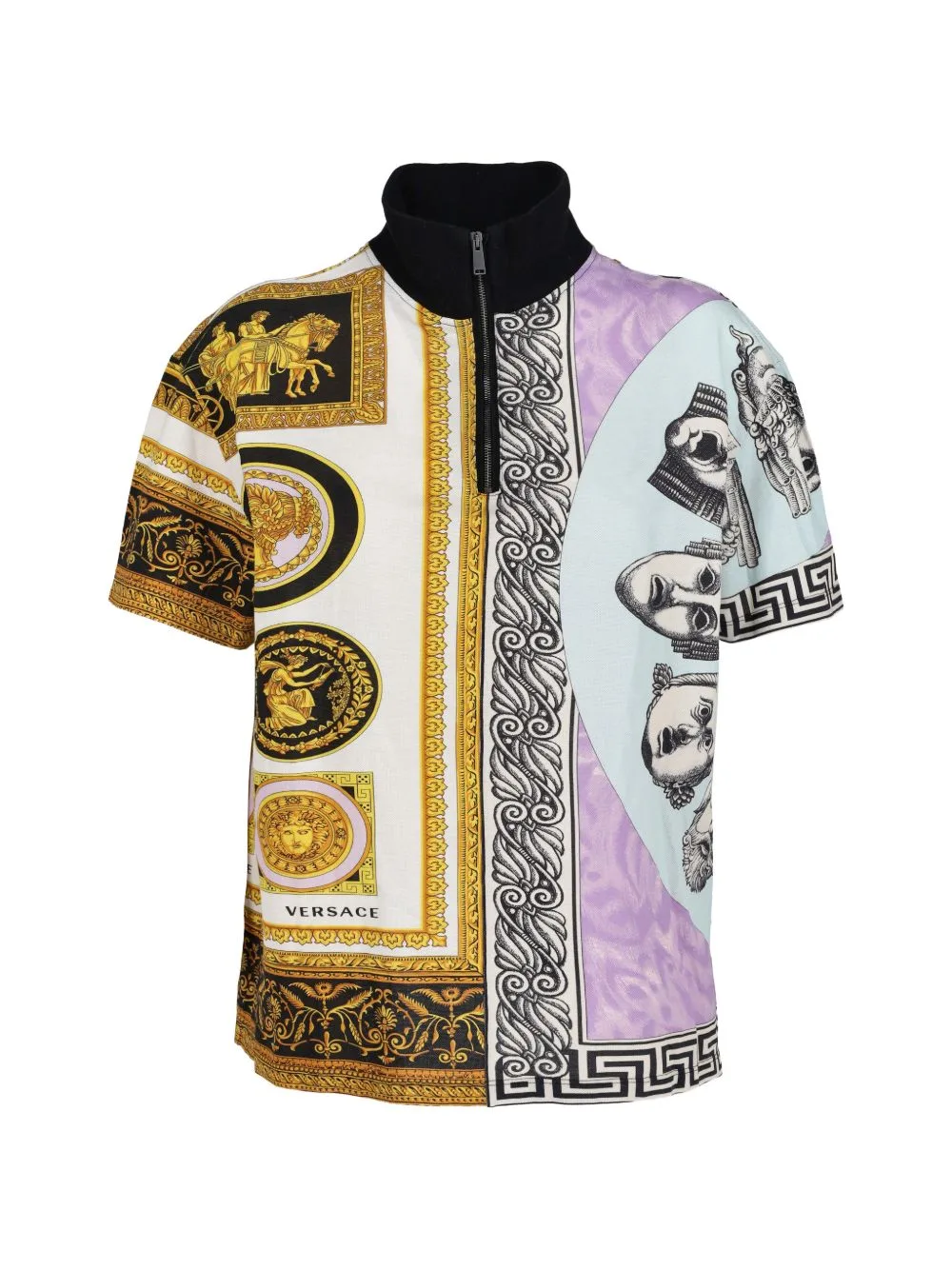 Mixed-Print Quarter-Zip T-Shirt by Versace Pre-Owned