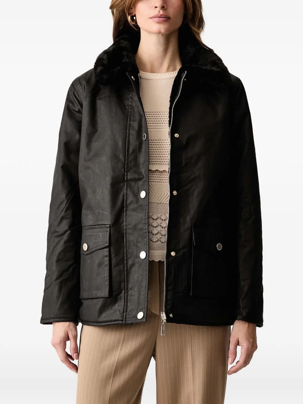 Faux-Fur Collar Coated Jacket by Morgan