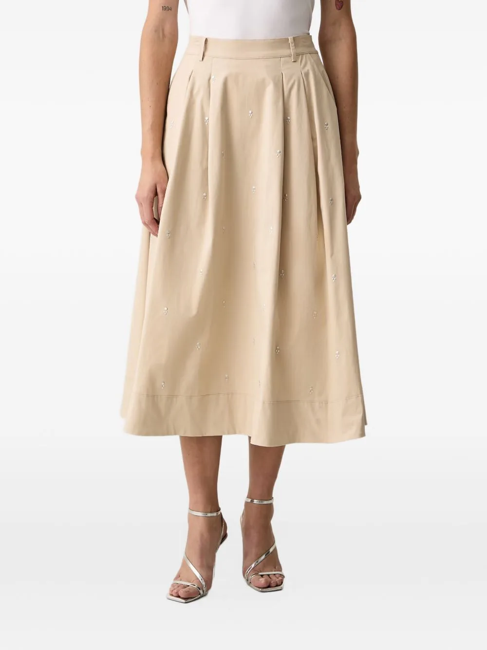 Stud-Embellished Pleated Midi Skirt by Morgan