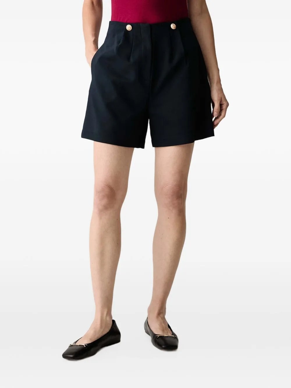 Button-Embellished Tailored Shorts by Morgan