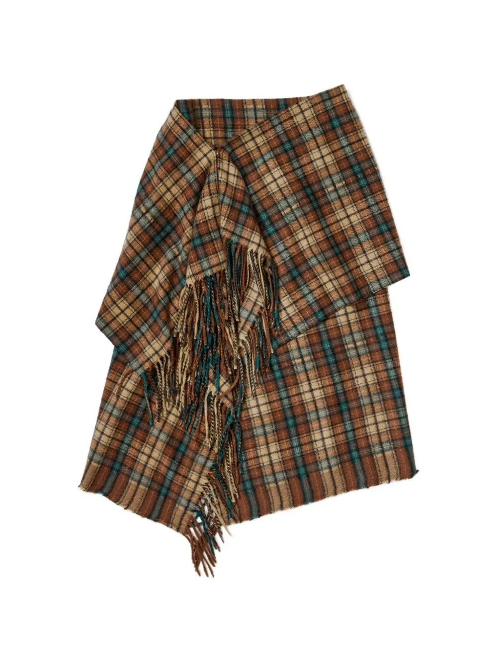 Check Fringed Midi Skirt by Auralee