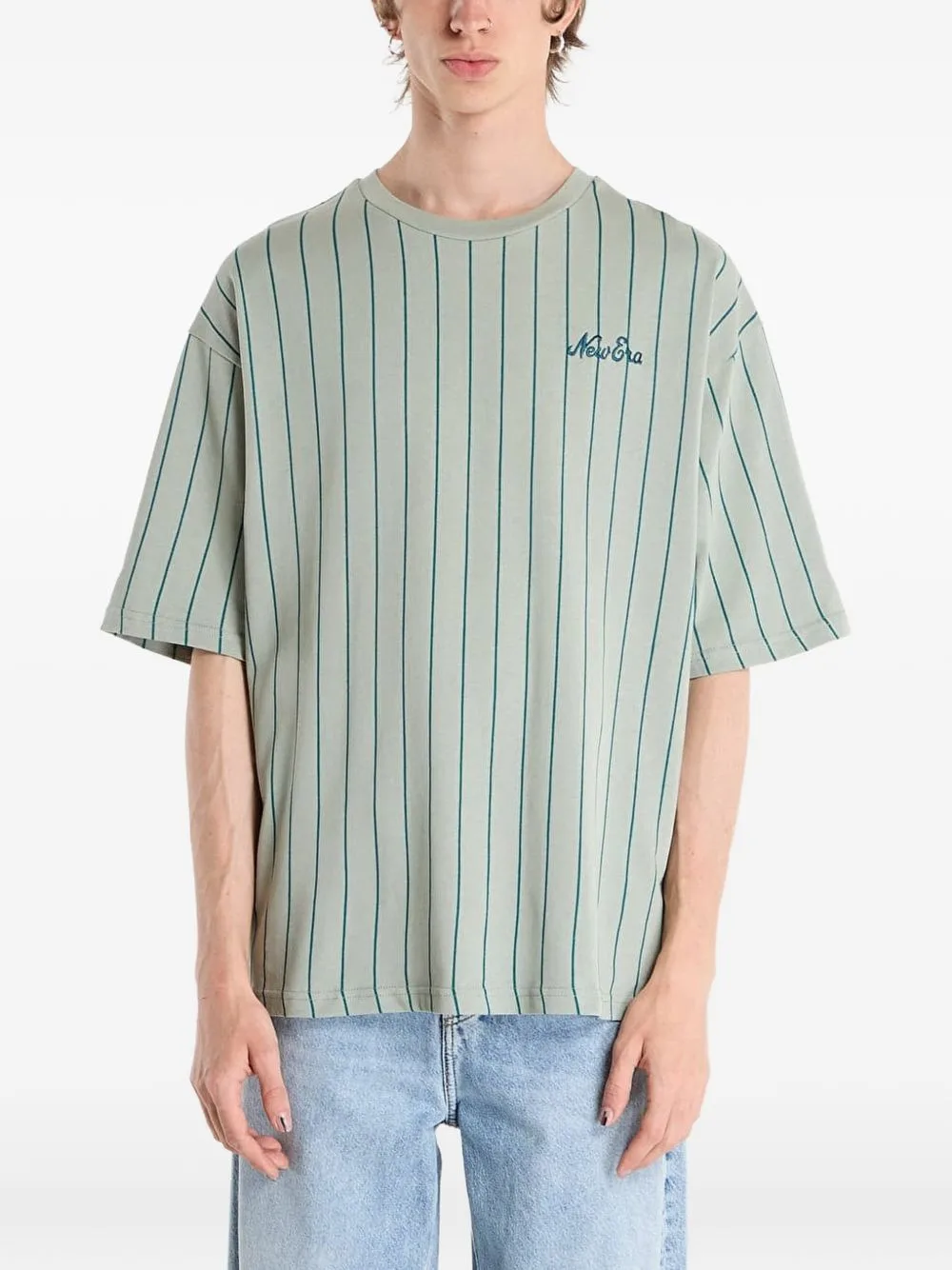 Pinstripe-Pattern Logo-Embroidered T-Shirt by NEW ERA CAP