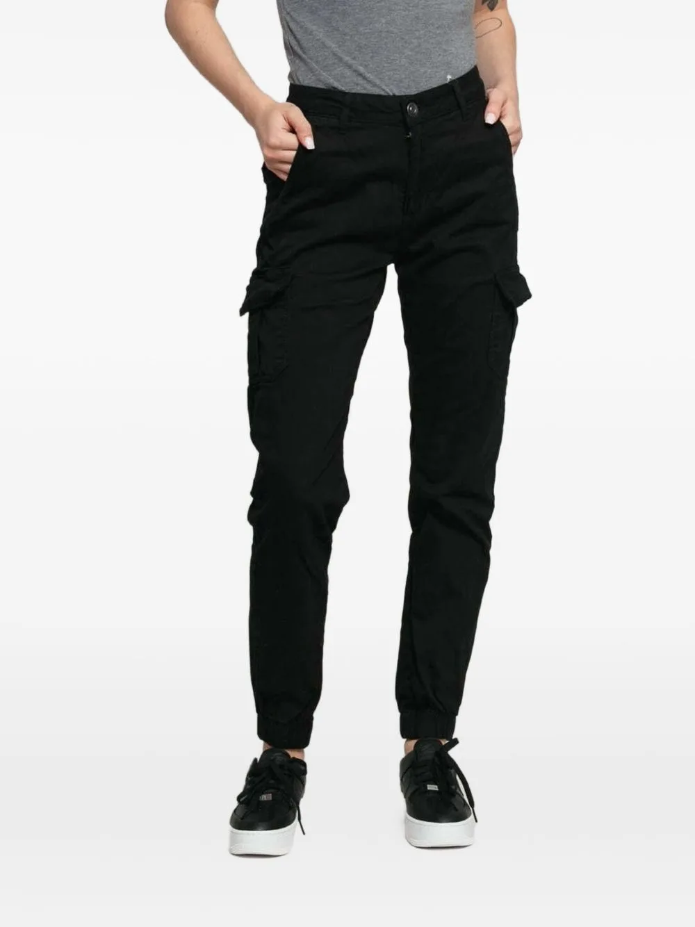High-Waist Elasticated-Cuff Cotton Cargo Pants by Urban Classics