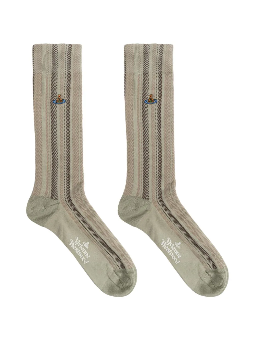 Orb-Embroidered Herringbone-Patterned Socks by Vivienne Westwood
