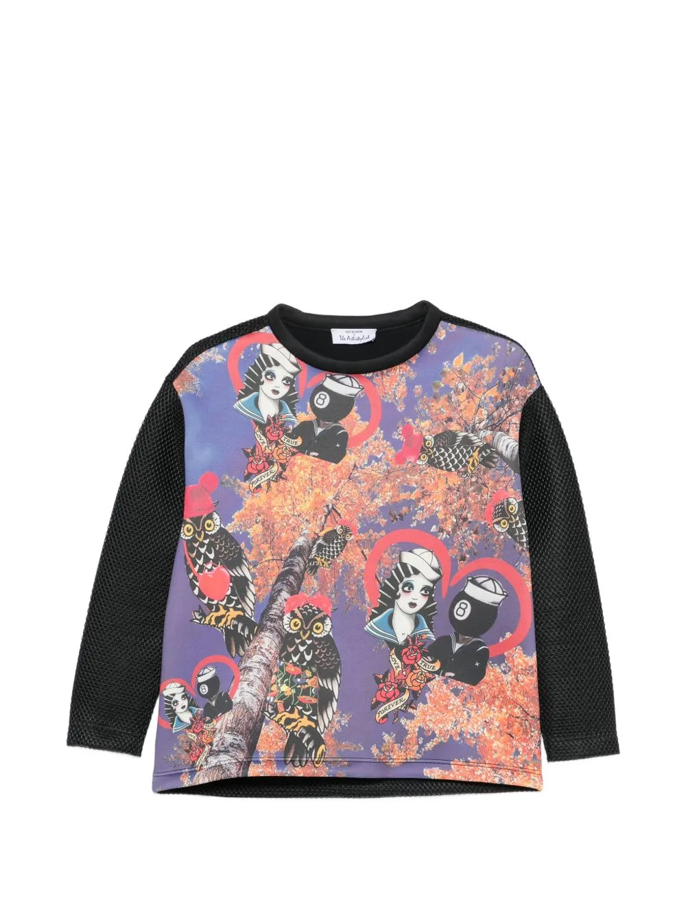 Graphic-Print Mesh-Panel Sweatshirt by The Artistylist