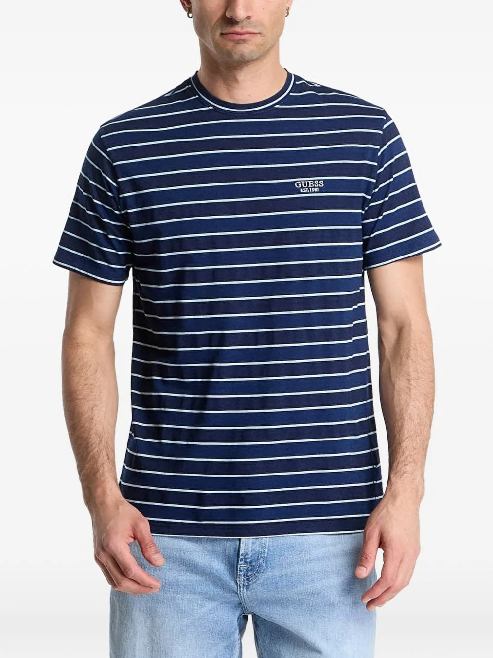 Koszulka W Paski Striped Logo-Print T-Shirt by GUESS USA