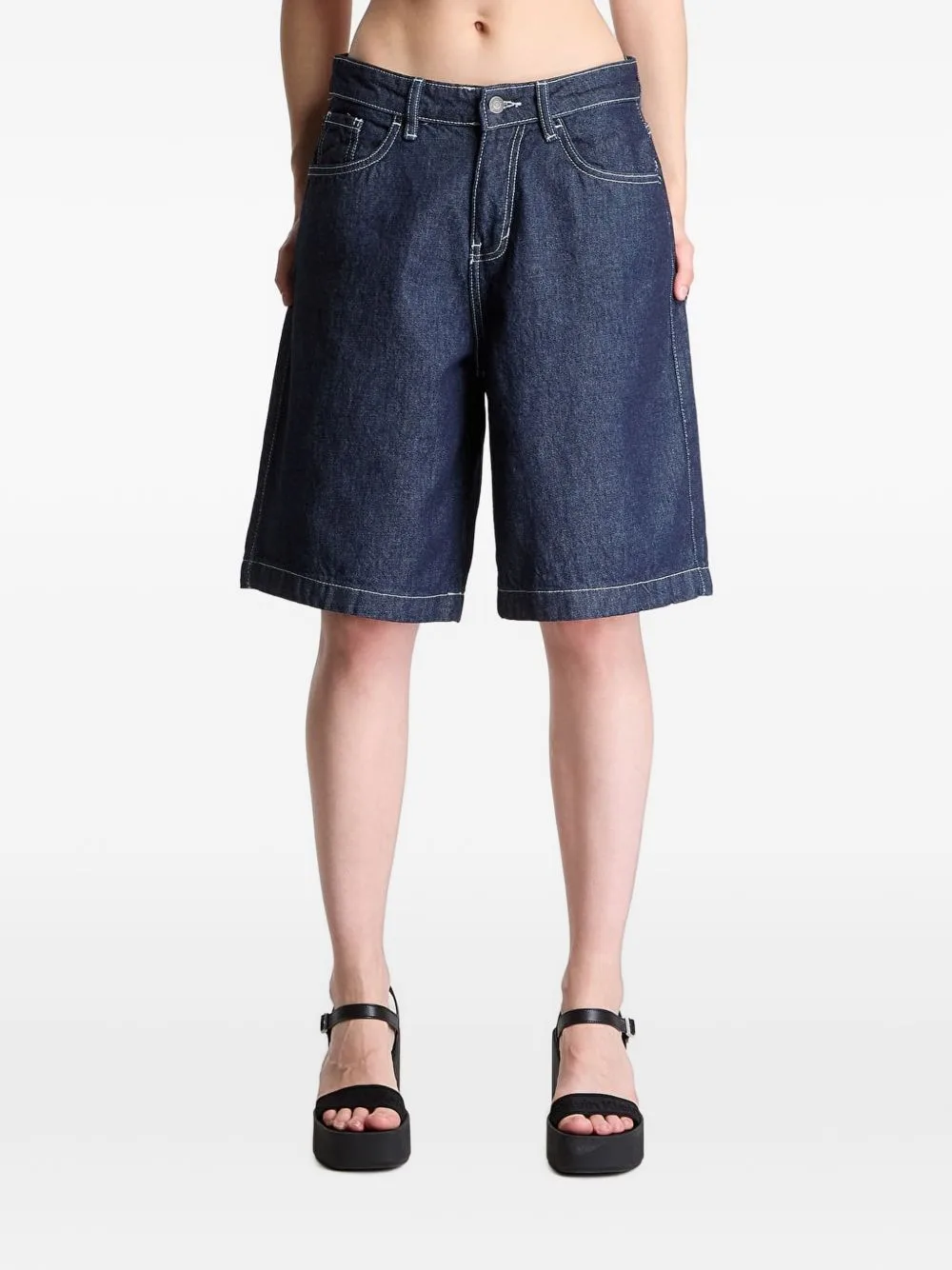 Contrast-Stitch Knee-Length Shorts by karl kani