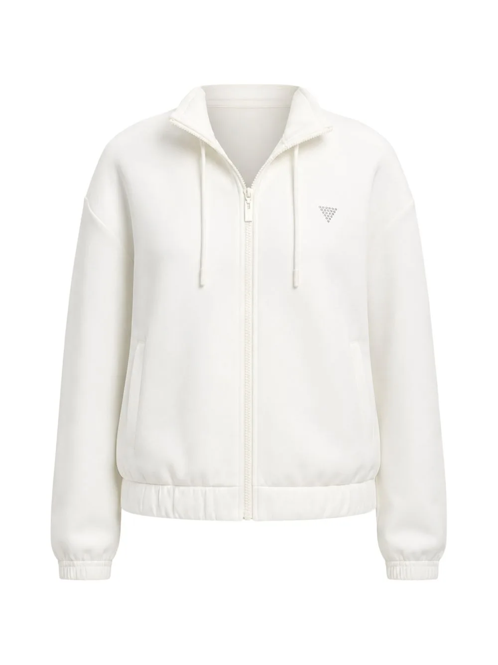 Rhinestone Zip Up Triangle Logo Sweatshirt by GUESS USA